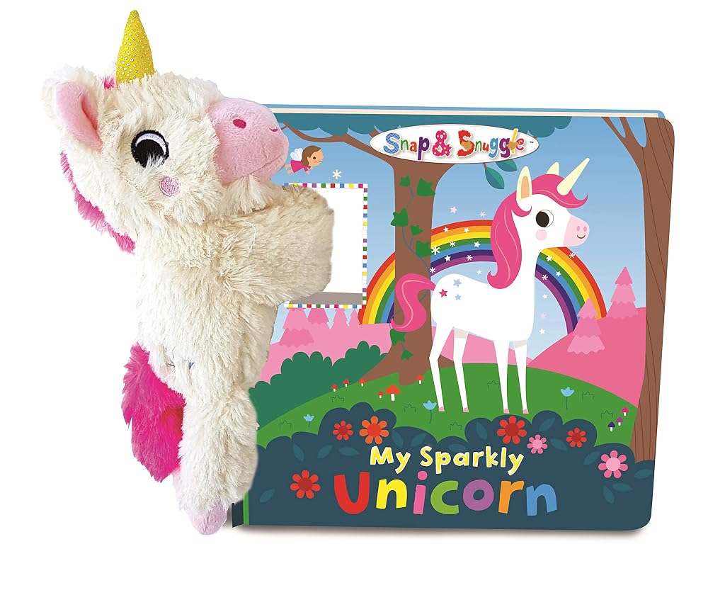 "Snap & Snuggle Book & Toy Gift Set - ""My Sparkly Unicorn"" | Slap-band snap on pl" cover image