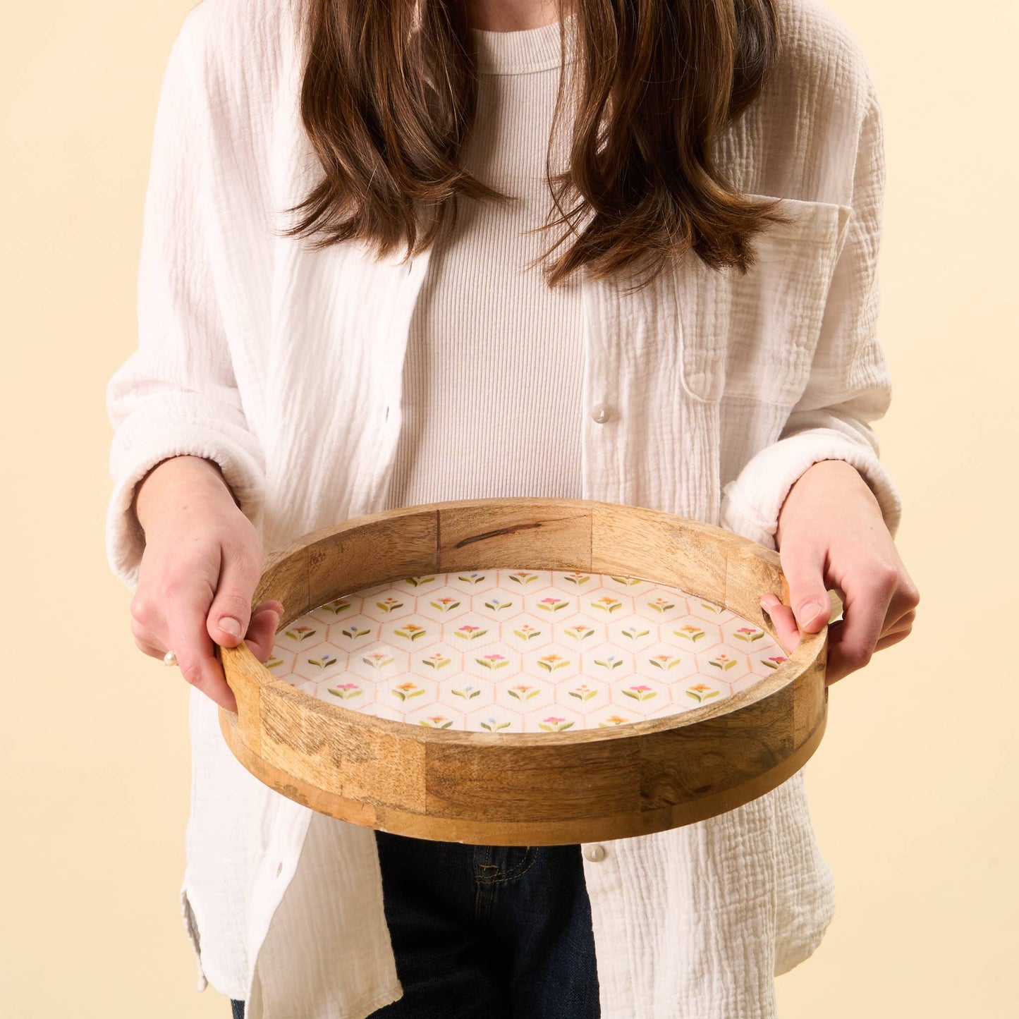 Large Round Wood Enamel Tray-Handpicked For You