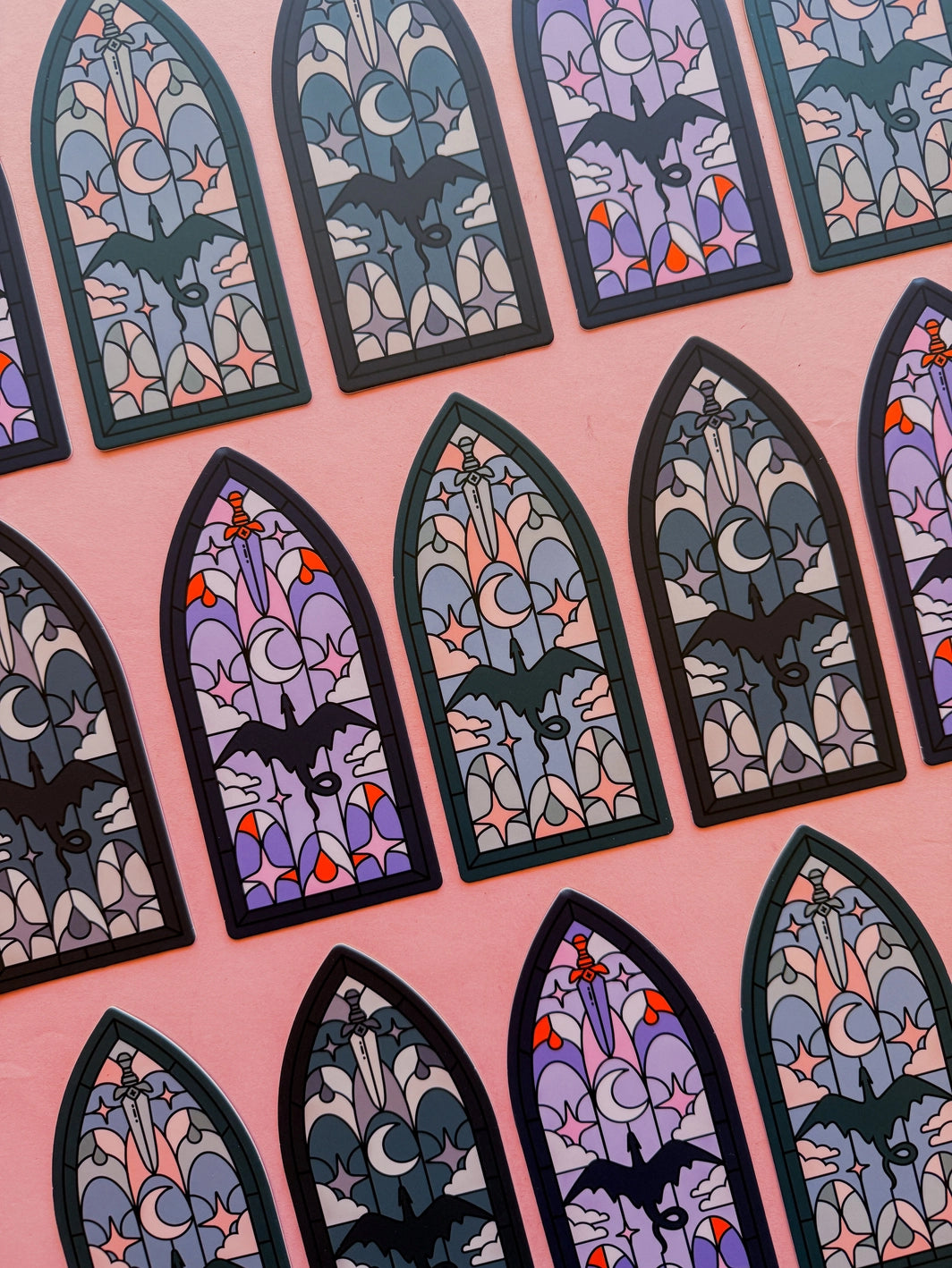 Dragon Stain Glass Bookmark - Teal & Pink