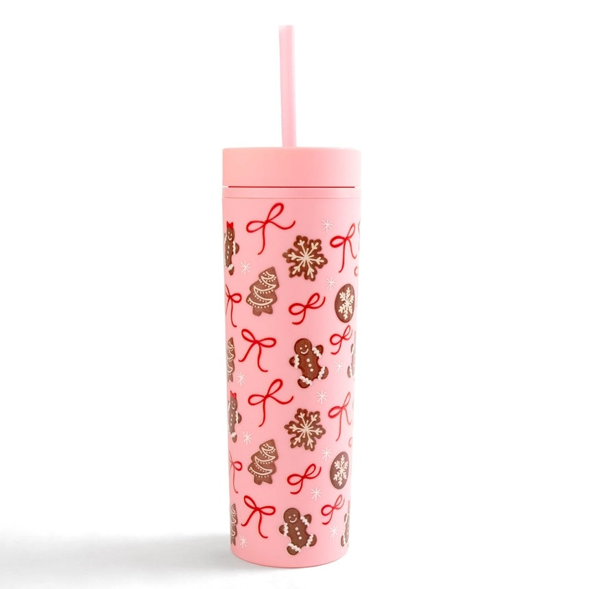 Gingerbread Cookies Christmas 16oz Tumbler - Pink