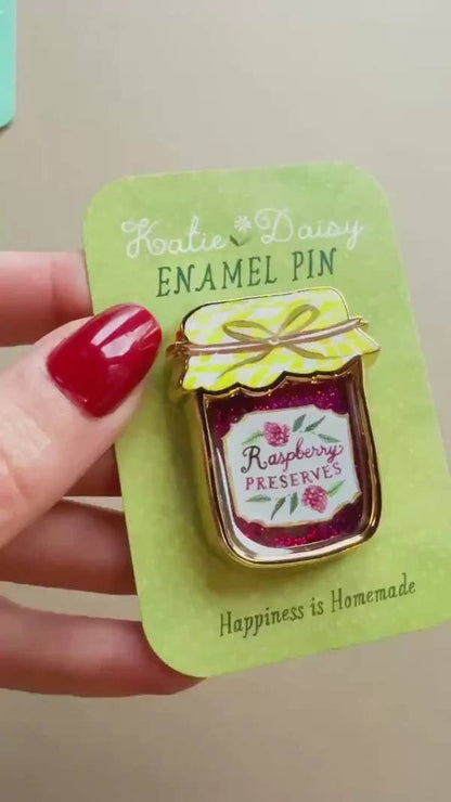 Interactive Jam Jar Enamel Pin with Liquid Glitter