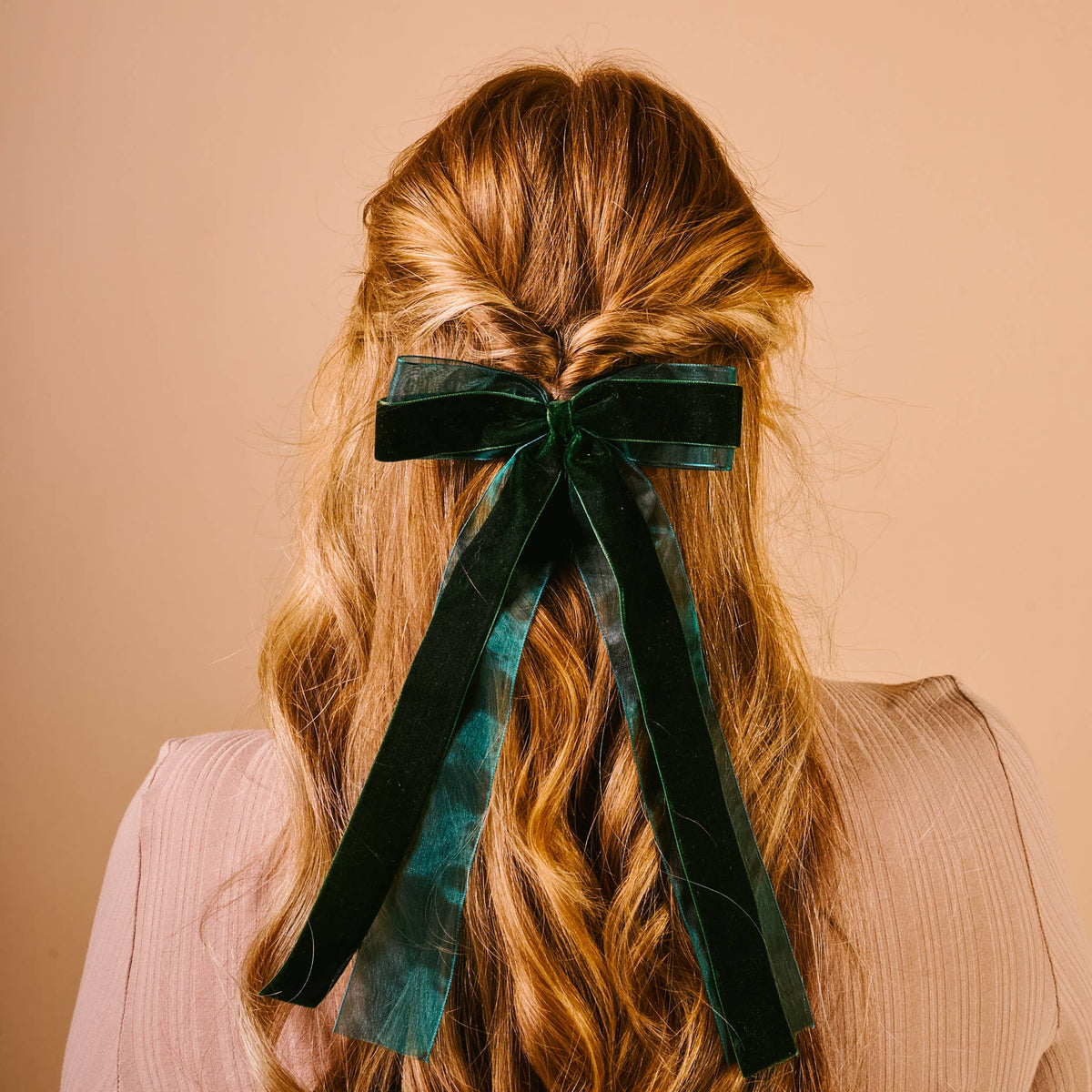 Velvet Luxe Layered Hair Bow-Green