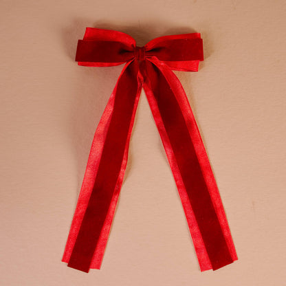 Velvet Luxe Layered Hair Bow-Red