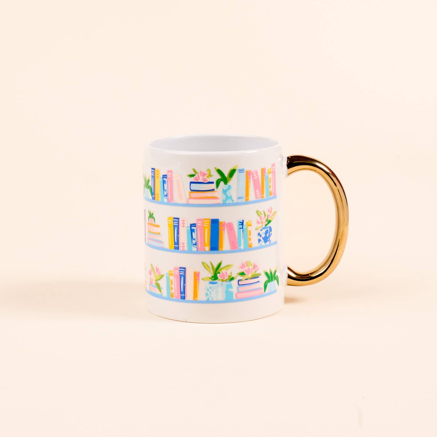 11 oz Cozy Cute Ceramic Mug: Book Shelfie