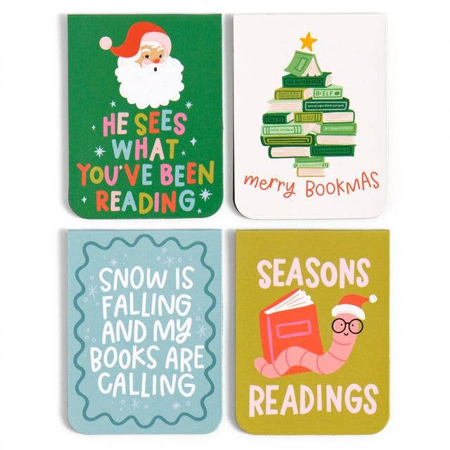 Merry Bookmas Christmas Magnetic Bookmarks Set of 4