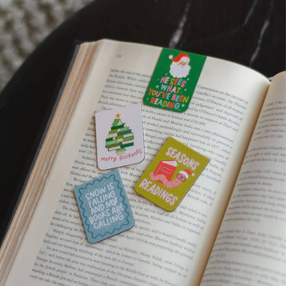 Merry Bookmas Christmas Magnetic Bookmarks Set of 4