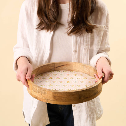 Large Round Wood Enamel Tray-Handpicked For You