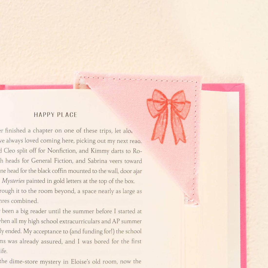 Corner Keeper Fabric Bookmark - Bow Peach