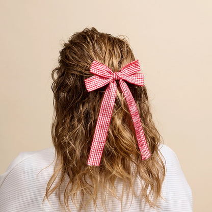 Double Take Hair Bow–Gingham Red