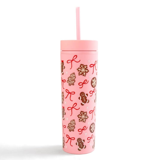 Gingerbread Cookies Christmas 16oz Tumbler - Pink