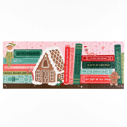 Holiday Bookshelf - 400 Piece Panoramic Jigsaw Puzzle