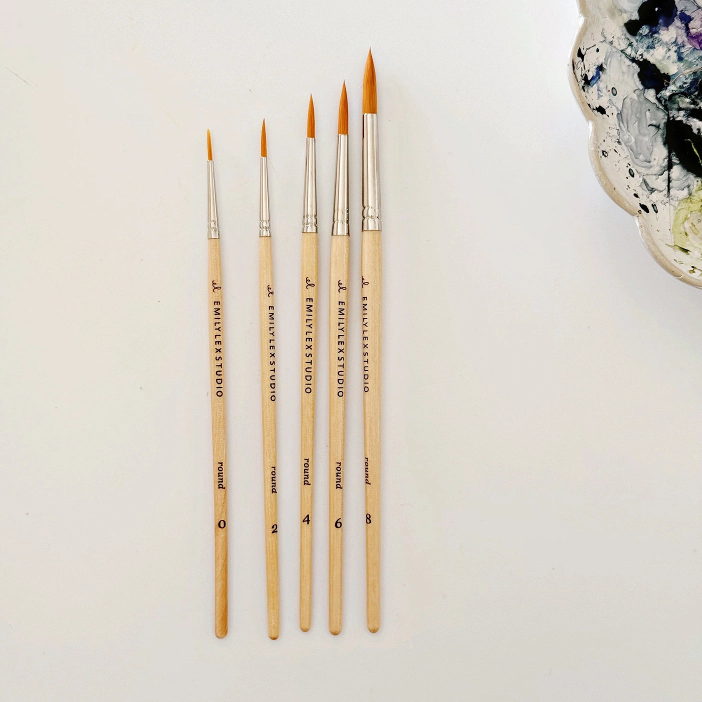 Watercolor Paintbrush Set of Five Wood Brushes